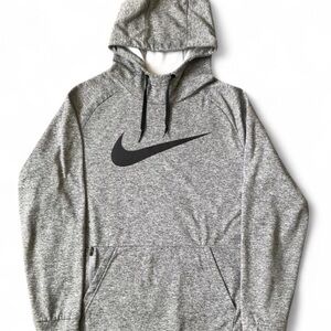 Nike Dry-Fit Pullover Gray Hoodie Big Swoosh Athletic Sweatshirt | Size L